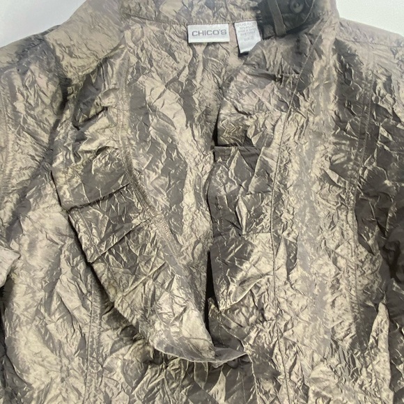CHICO’S JOLENA CRINKLED JACKET WOMENS 2 TAN PARTY COCKTAILS - Picture 9 of 14